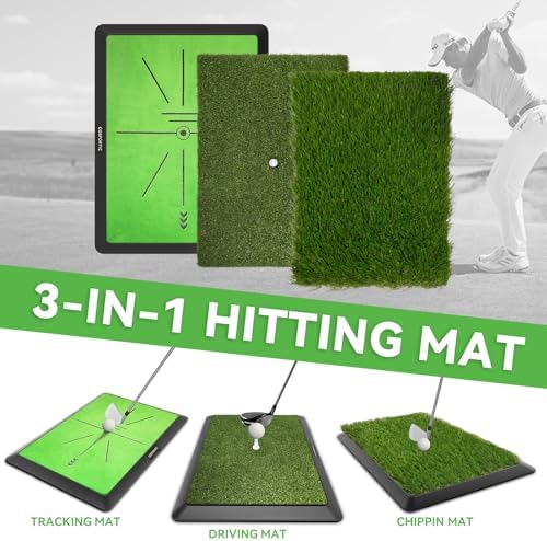 Golf Hitting Mat | Golf Training Mat for Swing Path Feedback/Detection Batting | Extra Replaceable Golf Practice Mat 16"x12" | Golf Gifts for Men/Women for Home Indoor Outdoor