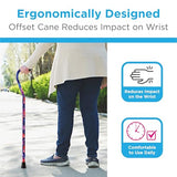 Designer Walking Cane with Offset Handle, Lightweight Adjustable Walking Stick with Carrying Strap, “Maui Flowers Design