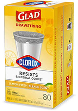 Glad Small Trash Bags 4 Gallon, Lemon Fresh Bleach Garbage Bags, Odor Resistant with Drawstring, 80 Count