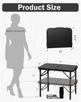 LOFTEY 2024 Reinforced Small Folding Table Portable, Small Foldable Camping Table, Heavy-Duty Mini Folding | Adjustable Height | Lightweight Premium Aluminum with Handle | Black 25"x16.2"x22"