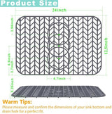 AWOKE Sink Protectors for Kitchen Sink - 24"x 12.5" Sink Mat - Heat resistant Easy-clean Silicone Sink Mat - for Protection of Stainless Steel Sink - with 3 Reserved Holes (Grey)