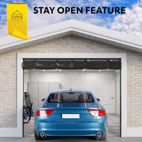 AUGO Garage Door Screen Magnetic Closure - Garage Screen Doors for 1 Car Garage Pull Down - Magnetic Screen Door Mesh - Heavy Duty Weighted Bottom - Pet & Kid Friendly - Keep Open Feature - 9' x 7'