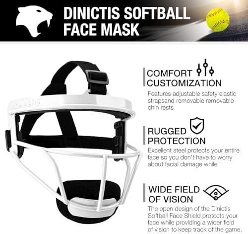 Dinictis Softball Face Mask, Lightweight, Comfortable, with Wide Field Vision, Durable and Safe Face Guards, Premium Protective Softball Fielder's Mask