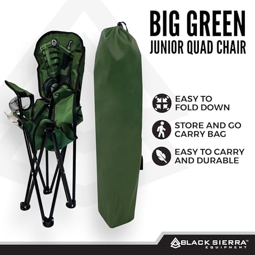 Black Sierra Folding-Lawn Chair for Camping, Beach, Backyard, Sporting Events. for Kids Ages 3-10. Comes with Cup Holder and Carry Bag. Portable-Chair for Travel, Supports 150 Lbs.