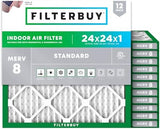 Filterbuy 24x24x1 Air Filter MERV 8 Dust Defense (12-Pack), Pleated HVAC AC Furnace Air Filters Replacement (Actual Size: 23.38 x 23.38 x 0.75 Inches)