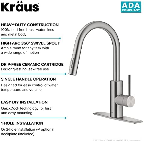 Kraus Oletto Spot Free Stainless Steel Dual Function Kitchen Faucets with Pull Down Sprayer, KPF-2620SFS