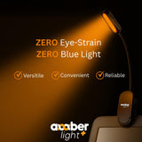 Amber Light + Giftable Amber Book Light - Blue Light Blocking - Night Reading Booklight Store. Rechargeable. 1600K for Reading in Bed at Night. Perfect as a Giftable Kindle Light and LED Book Light.
