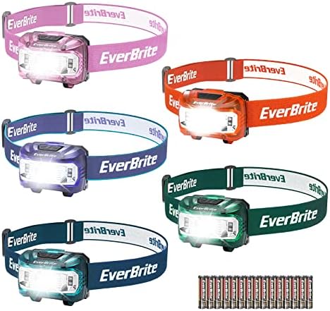 EverBrite Headlamp, 5 Pack Kids Headlamp with Red Light and Memory Function, Head Lamp for Adults and Kids with 5 Modes, Bright Headlamps for Camping, Running, Batteries Included
