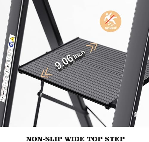 KINGRACK Aluminium 5 Step Ladder, Lightweight Step Stool with Non-Slip Pedals, Handrail, Folding Step Ladder for Kitchen, Garage, Home, Space Saving, Sturdy and Portable, Silver