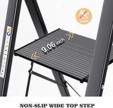 KINGRACK Aluminium 5 Step Ladder, Lightweight Step Stool with Non-Slip Pedals, Handrail, Folding Step Ladder for Kitchen, Garage, Home, Space Saving, Sturdy and Portable, Silver