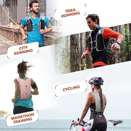 RAINSMORE Running Hydration Vest with 500ml Soft Flask, Waterproof Phone Pocket, Lightweight Hydration Pack, Adjustable No-Bounce Straps for Trail Running, Marathon, Cycling
