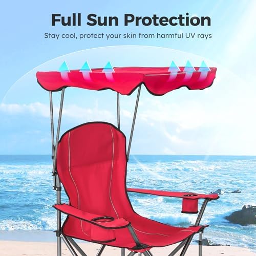 ALPHA CAMP Camp Chairs with Shade Canopy Chair Folding Camping Recliner Support 350 LBS