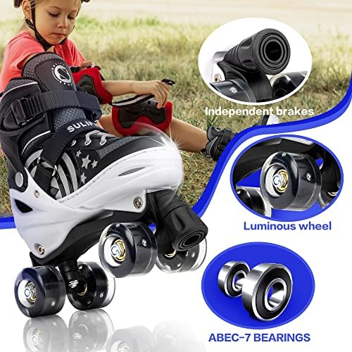 SULIFEEL Rainbow Unicorn 4 Size Adjustable Light up Roller Skates for Girls Boys for Kids