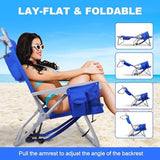 Beach Chair with Backpack Straps, Heavy Duty Backpack Beach Chairs for Adults with 4 Positions, Lay Flat Beach Chair with Large Cooler Pouch, Support to 350LBS