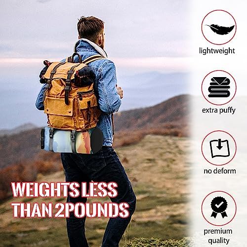 Outdoor Puffy Camping Blanket, Lightweight Down Alternative Puffy Printed Camping Large Ultra Warm Hammock Top Quilt Waterproof Blanket for Traveling Picnic Beach Party Cold Weather (Sunset)