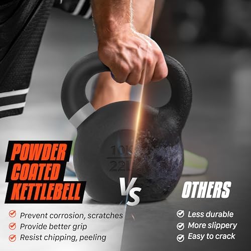 Yes4All Powder Coated Cast Iron Kettlebell Strength Training Kettlebells Weight Set for Full Body Workout, Home Gym