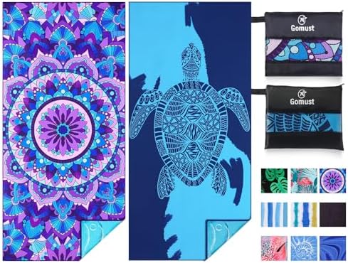 2 Pack Lightweight Thin Beach Towel Oversized 71"x32" Big Extra Large Microfiber Sand Free Towels for Adult Quick Dry Travel Camping Beach Accessories Vacation Essential Gift Blue Sea Turtle Mandala