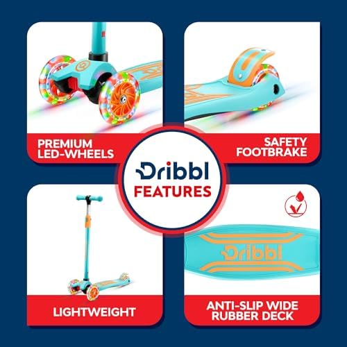 3-Wheel Kids Scooter - Lean-to-Steer Technology, Adjustable Height Handlebar, Wide Deck, Scooter for Boys & Girls Ages 3+, Child Safety Approved, Support Riders Up To 165 lbs, Light Blue/Orange