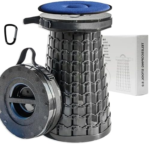 ALEVMOOM Upgraded XXL 19.7" Portable Collapsible Stool with Cushion,Telescoping Folding Stool for Adults,Yet More Sturdy Camping Stool with Load Capacity 1000lbs,for Outdoor Garden Hiking BBQ