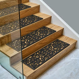 Ottomanson Indoor/Outdoor Hose-Wash Iron Wrought Design Non-Slip Rubber 10" x 30" Modern Stair Treads for Stairs, Garage, Patio, 5 Pack, Black Floral