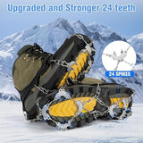 24 Spikes Crampons for Shoes, Anti Slip Ice Cleats for Shoes and Boots, Traction Ice Snow Grip with Stainless Steel Spikes and Silicone Men Women for Hiking, Walking, Climbing, Jogging,Fishing