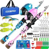 ODDSPRO Kids Fishing Pole Pink, Portable Telescopic Fishing Rod and Reel Combo Kit - with Spincast Fishing Reel Tackle Box for Girls, Youth