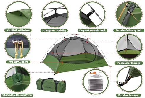 Clostnature Polaris Lightweight Backpacking Tent - 1/1.5/2/3/4/6 Person Ultralight Waterproof Camping Tent, 3 Season Large Size Easy Setup Tent for Family, Outdoor, Hiking and Mountaineering