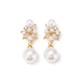 LEMOXIVI Gold Plated Pearl Drop Dangle Earrings for Women, Pearl Wedding Earrings for Brides Dangling, CZ Bridal Earrings for Wedding Bridesmaids, Prom Jewelry Gifts, Style3-Gold