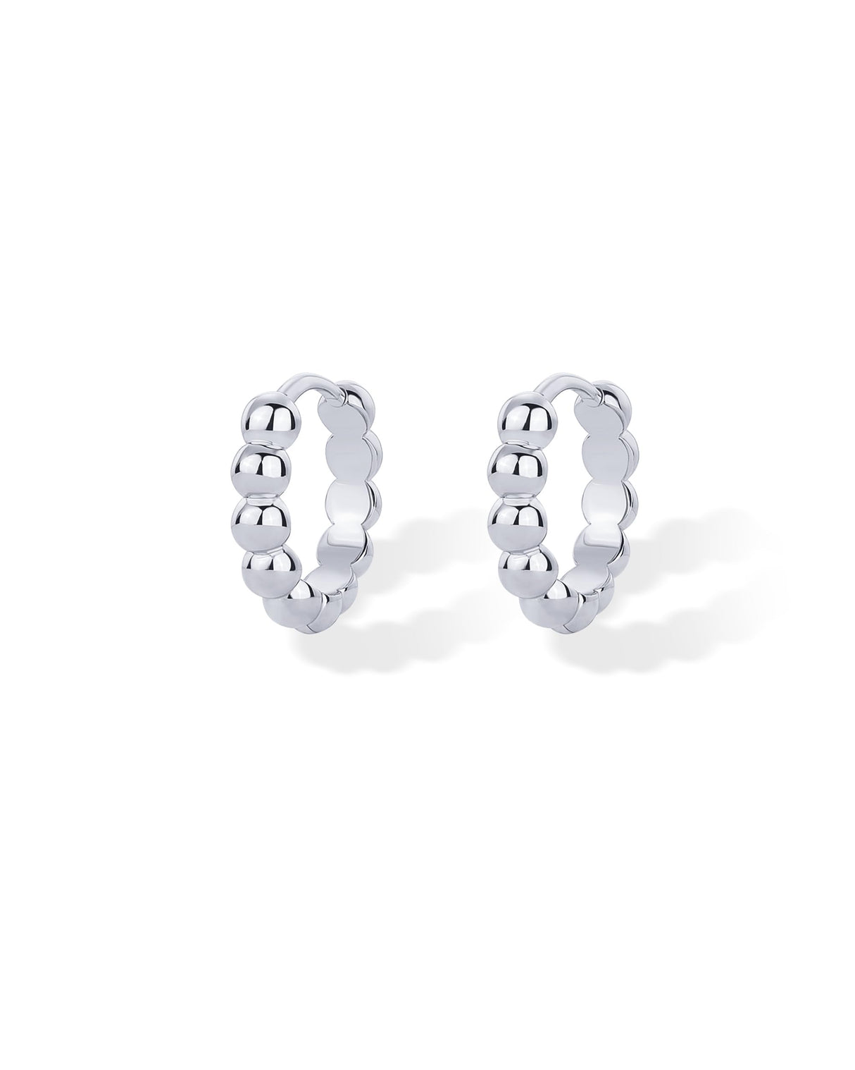 PAVOI 925 Sterling Silver Huggie Earrings, White Gold, Size 14 Millimeters