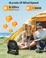 20000mAh Rechargeable Camping Fan with LED Lantern,Portable Battery Powered Outdoor Fan for Bedroom,Camping,Travel,Hiking,Beach,Office,Trave Accessories(Black)