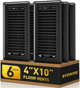 Floor Register 4x10, Floor Vent Covers for Home Floor, Sidewall, Heavy Duty Steel Walkable Floor Grates, Adjustable Air Vent Covers Rust Proof Finish, 4" x 10'' Floor Vent, 6 Pack, Black