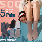MOGGEI 5 Pairs Womens Merino Wool Socks Hiking Warm Winter Thick Thermal Crew Cozy Cabin Ladies Gift Comfy Boot Work Socks