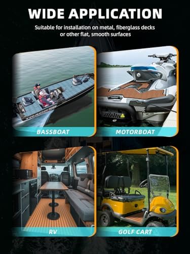 FOCEAN Boat Flooring EVA Foam Boat Decking Marine Mat Non-Slip Self-Adhesive Flooring Sheet for Motorboat Kayak Surfboard Garden Floor Swimming Pools, 94.5''x 47.2'', Brown with Black Lines