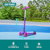 Gotrax KS1 Kids Kick Scooter, LED Lighted Wheels and 3 Adjustable Height Handlebars, Lean-to-Steer & Widen Anti-Slip Deck, 3 Wheel Scooter for Boys & Girls Ages 2-8 and up to 100 Lbs