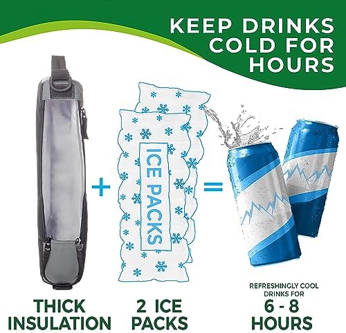 Golf Cooler Bag Plus 2 Ice Packs - Keeps Drinks Cold for Hours - Holds 6 Beer Cans or 2 Wine Bottles - Fits Discreetly in Golf Bags - Insulated Beer Sleeve and Cooler
