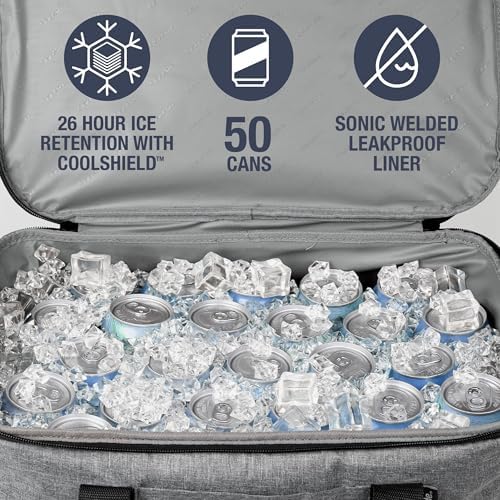 CleverMade Collapsible Cooler Bag 50 Can Beach & Travel Car Cooler, Folding Soft Cooler, Shoulder Strap, Bottle Opener Great Car Coolers for Travel, Cleans Easy, Leak Proof - Gray/Black Gray/Midnight