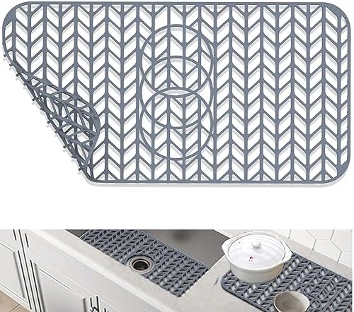 GUUKIN Sink Protectors for Kitchen Sink 19x13 & 24x12.5 & 13x11 & 26x14 & 28x14 & 29x15, Large Silicone Mats Grid for Bottom of Farmhouse Stainless Steel (24x12.5 with 3 Reserved Holes)