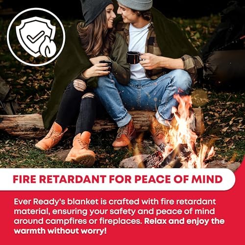 Ever Ready First Aid Olive Drab Green Warm Fire Retardant Blanket, 66" x 90"