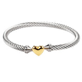 Jeolory Adjustable Twist Stainless Steel Cable Wire 14K Gold Plated Love Heart Charm Bracelets Friendship Open Bangle Wrist Cuff for Women Men