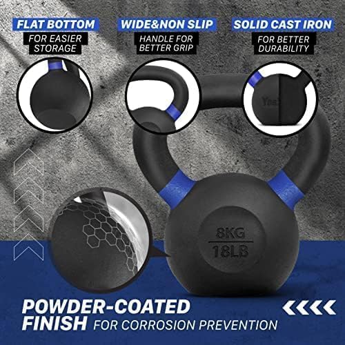 Yes4All Powder Coated Cast Iron Kettlebell Strength Training Kettlebells Weight Set for Full Body Workout, Home Gym