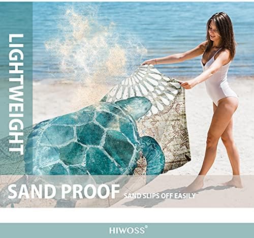 Beach Blanket Waterproof Sandproof Oversized 95”x 80”,Sand Free Beach Mat with Corner Pockets,Portable Mesh Bag for Beach Festival,Picnic,Travel and Outdoor Camping (Seaturtle)