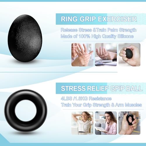 Grip Strength Trainer(5 Pack) with Finger Exerciser, Hand Grip Strengthener, Finger Stretcher,Grip Ring & Stress Relief Ball for Muscle Building and Injury Recover with Carry Bag