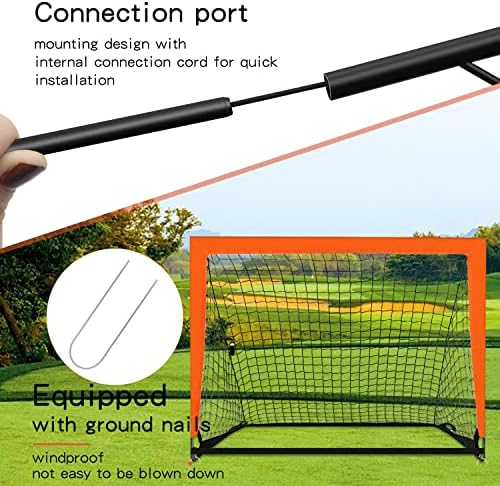 2 Pack 4’ x 3’ Size Portable Kid Soccer Goals for Backyard, Indoor and Outdoor Pop Up Soccer Goals, Orange, Theresduet