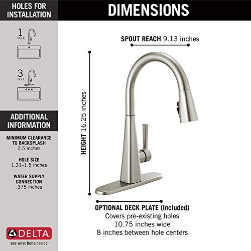 Delta 19802Z-SP-DST Lenta Kitchen Faucet, Without Soap Dispenser, SpotShield Stainless