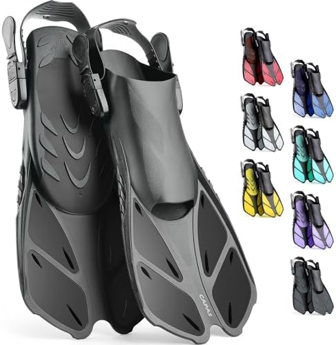 CAPAS Snorkel Fins, Swim Fins Travel Size Short Adjustable for Snorkeling Diving Adult Men Women Kids Open Heel Swimming Flippers