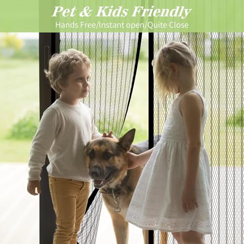 Magnetic Screen Door Closure Fit Door Size 38 x 82 Inch, BSHANO Mesh Door Curtain Screen Size 40"x 83" -36 Stronger Magnets,Heavy Duty,Hands Free Mesh Partition Keeps Bugs Out- Pet and Kid Friendly
