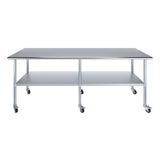 AmGood 30 in. x 96 in. Stainless Steel Work Table with Wheels | Metal Kitchen Food Prep Table | NSF