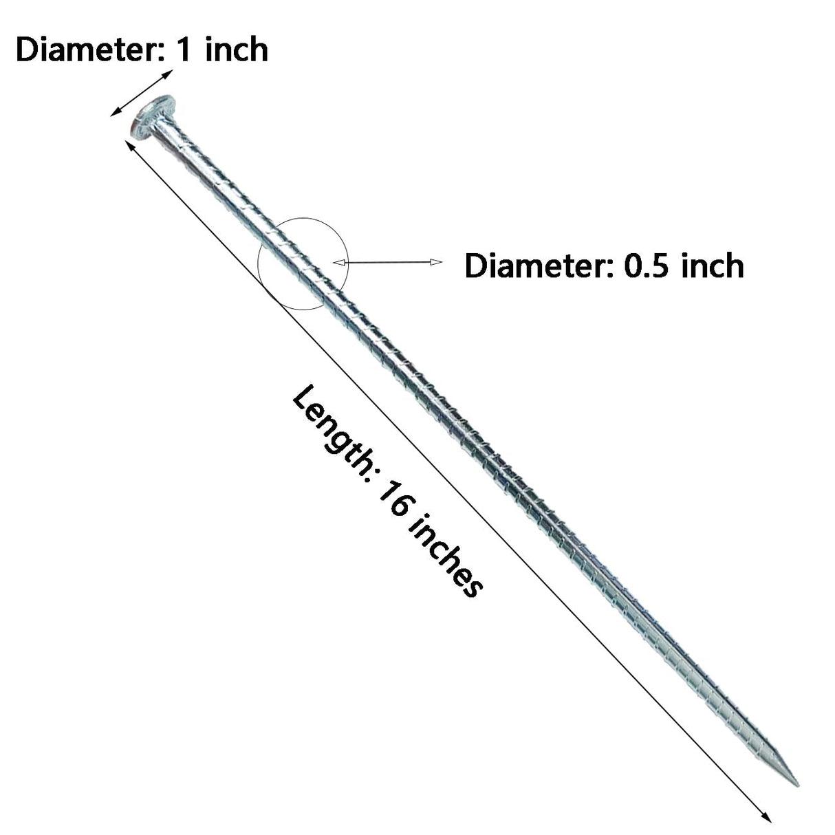 16" Rebar Stakes 6 Pack, 1/2" Diameter Heavy Duty Galvanized Ground Anchors