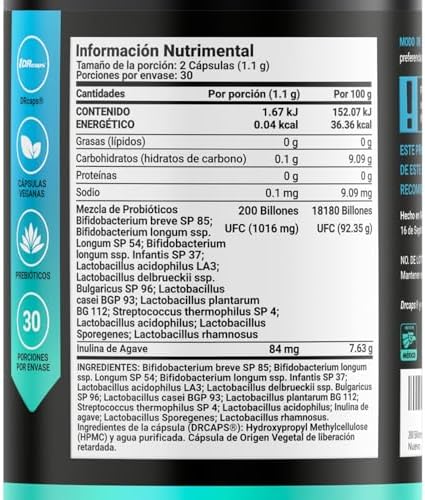 200 Billones de Probióticos 11 diferentes Cepas. 60 cápsulas de 500 mg. Cápsulas con tecnología DRcaps®. Ingredientes naturales. 200 Billion Probiotics Platinum B Life.