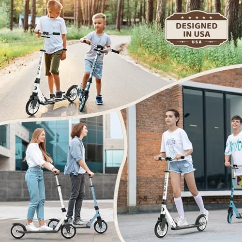 Kick Scooter for Ages 6+,Kid, Teens & Adults. Max Load 240 LBS. Foldable, Lightweight, 8IN Big Wheels for Kids, Teen and Adults, 4 Adjustable Levels. Bearing ABEC9